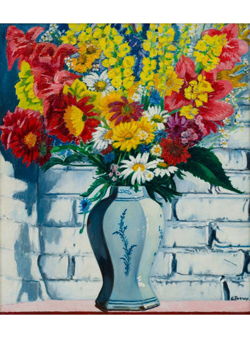 Vase with Flowers against a Wall